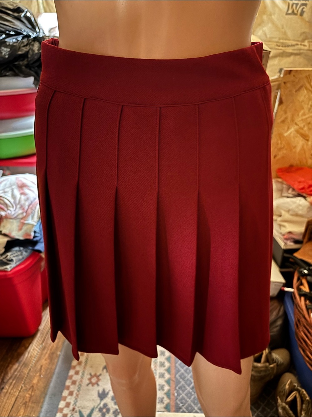 Pleated Women's Skirt in Burgundy Size M by Dressever